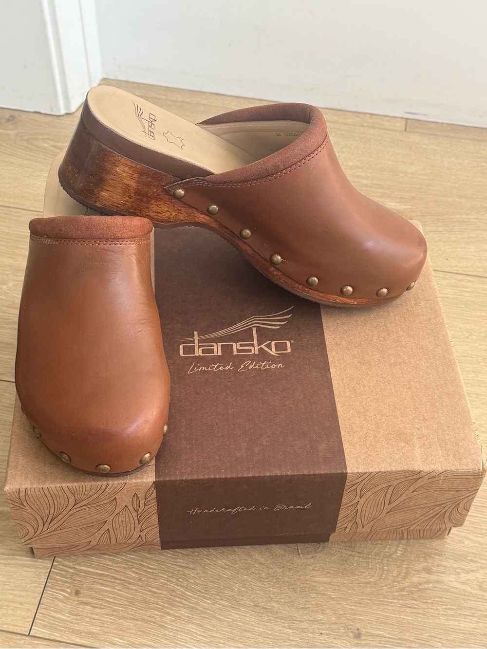 Dansko Andie Brown Leather Studded Clogs